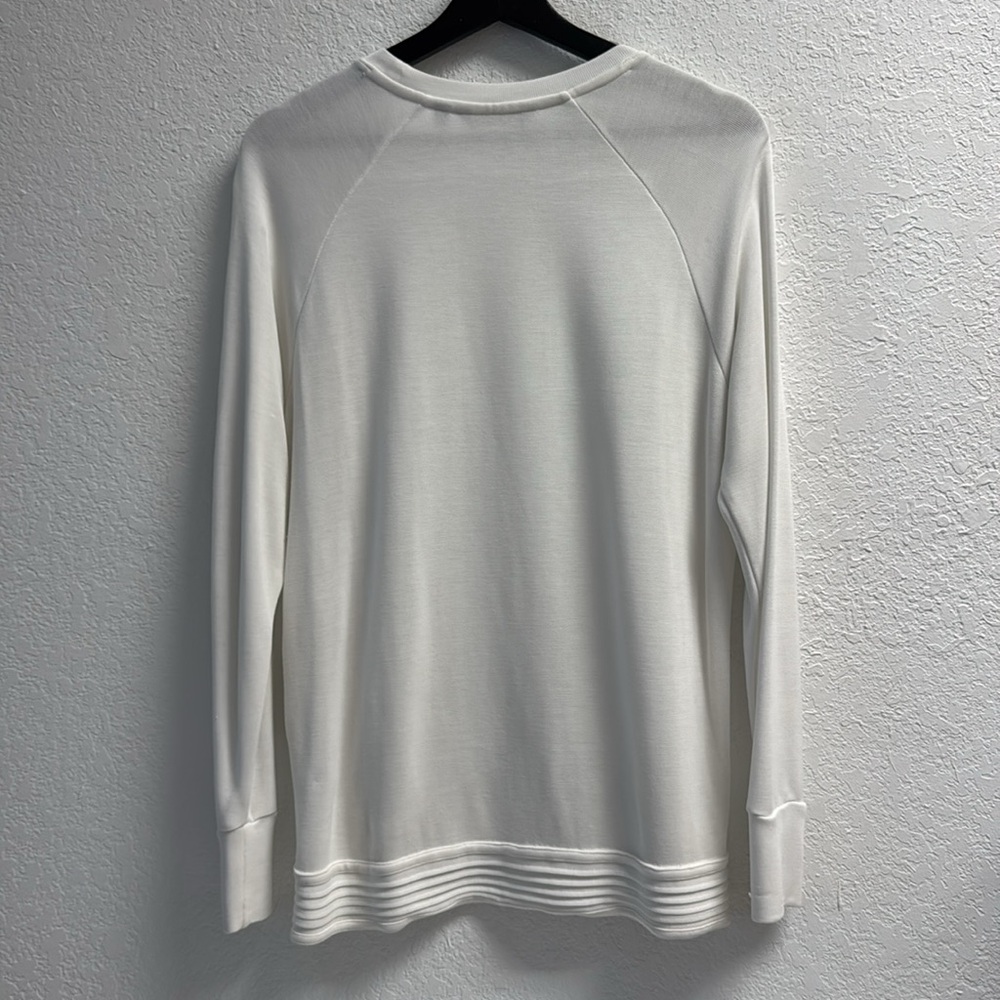 Athleta Modal White Asymmetrical Ribbed Long Sleeve light sweater sweatshirt M - Picture 7 of 7